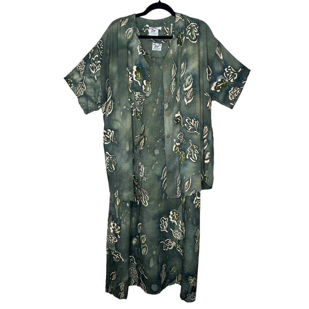 Young Fashion NWT VTG Honolulu Hawaii Leaf‎ Print Dress Cardigan Set Size 1
